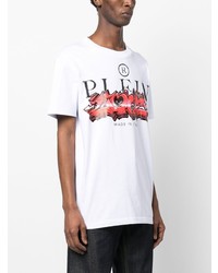 weißes bedrucktes T-Shirt mit einem Rundhalsausschnitt von Philipp Plein