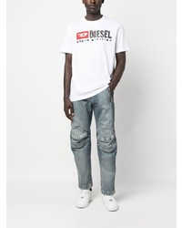 weißes bedrucktes T-Shirt mit einem Rundhalsausschnitt von Diesel