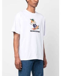 weißes bedrucktes T-Shirt mit einem Rundhalsausschnitt von MAISON KITSUNÉ