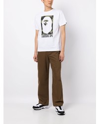 weißes bedrucktes T-Shirt mit einem Rundhalsausschnitt von A Bathing Ape