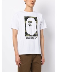 weißes bedrucktes T-Shirt mit einem Rundhalsausschnitt von A Bathing Ape