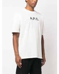 weißes bedrucktes T-Shirt mit einem Rundhalsausschnitt von A.P.C.