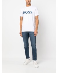 weißes bedrucktes T-Shirt mit einem Rundhalsausschnitt von BOSS