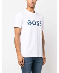 weißes bedrucktes T-Shirt mit einem Rundhalsausschnitt von BOSS