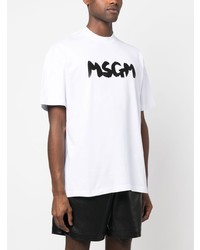 weißes bedrucktes T-Shirt mit einem Rundhalsausschnitt von MSGM