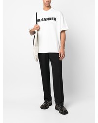 weißes bedrucktes T-Shirt mit einem Rundhalsausschnitt von Jil Sander