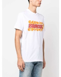 weißes bedrucktes T-Shirt mit einem Rundhalsausschnitt von DSQUARED2