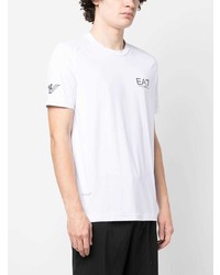 weißes bedrucktes T-Shirt mit einem Rundhalsausschnitt von Ea7 Emporio Armani