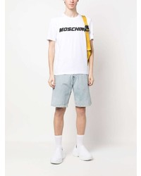 weißes bedrucktes T-Shirt mit einem Rundhalsausschnitt von Moschino