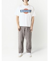 weißes bedrucktes T-Shirt mit einem Rundhalsausschnitt von Rhude