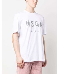 weißes bedrucktes T-Shirt mit einem Rundhalsausschnitt von MSGM