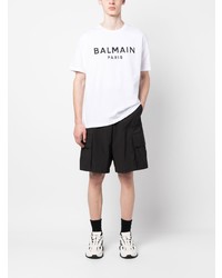 weißes bedrucktes T-Shirt mit einem Rundhalsausschnitt von Balmain