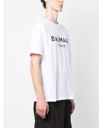 weißes bedrucktes T-Shirt mit einem Rundhalsausschnitt von Balmain