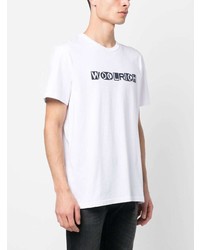 weißes bedrucktes T-Shirt mit einem Rundhalsausschnitt von Woolrich