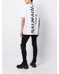 weißes bedrucktes T-Shirt mit einem Rundhalsausschnitt von Balmain