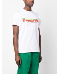 weißes bedrucktes T-Shirt mit einem Rundhalsausschnitt von DSQUARED2