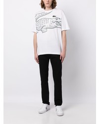 weißes bedrucktes T-Shirt mit einem Rundhalsausschnitt von Lacoste