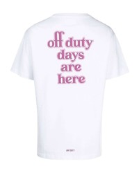 weißes bedrucktes T-Shirt mit einem Rundhalsausschnitt von Off Duty