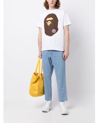 weißes bedrucktes T-Shirt mit einem Rundhalsausschnitt von A Bathing Ape