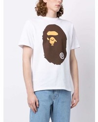 weißes bedrucktes T-Shirt mit einem Rundhalsausschnitt von A Bathing Ape