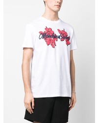 weißes bedrucktes T-Shirt mit einem Rundhalsausschnitt von Moschino