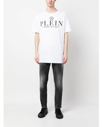 weißes bedrucktes T-Shirt mit einem Rundhalsausschnitt von Philipp Plein