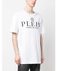 weißes bedrucktes T-Shirt mit einem Rundhalsausschnitt von Philipp Plein