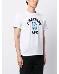 weißes bedrucktes T-Shirt mit einem Rundhalsausschnitt von A Bathing Ape