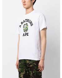 weißes bedrucktes T-Shirt mit einem Rundhalsausschnitt von A Bathing Ape