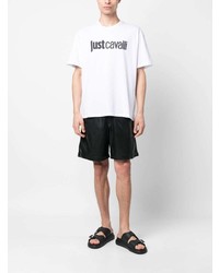 weißes bedrucktes T-Shirt mit einem Rundhalsausschnitt von Just Cavalli