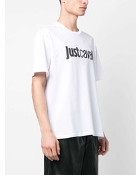 weißes bedrucktes T-Shirt mit einem Rundhalsausschnitt von Just Cavalli