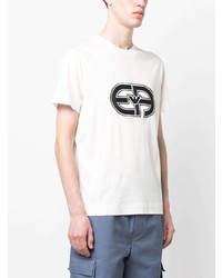 weißes bedrucktes T-Shirt mit einem Rundhalsausschnitt von Emporio Armani