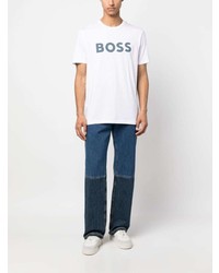 weißes bedrucktes T-Shirt mit einem Rundhalsausschnitt von BOSS