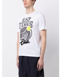 weißes bedrucktes T-Shirt mit einem Rundhalsausschnitt von Ea7 Emporio Armani