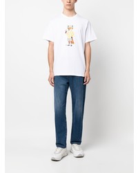 weißes bedrucktes T-Shirt mit einem Rundhalsausschnitt von MAISON KITSUNÉ