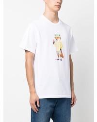 weißes bedrucktes T-Shirt mit einem Rundhalsausschnitt von MAISON KITSUNÉ