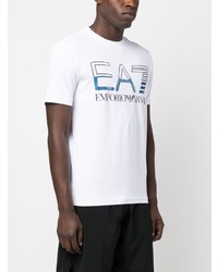 weißes bedrucktes T-Shirt mit einem Rundhalsausschnitt von Ea7 Emporio Armani