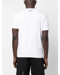 weißes bedrucktes T-Shirt mit einem Rundhalsausschnitt von Ea7 Emporio Armani