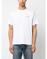 weißes bedrucktes T-Shirt mit einem Rundhalsausschnitt von Moorer