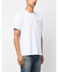 weißes bedrucktes T-Shirt mit einem Rundhalsausschnitt von Moorer