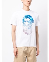 weißes bedrucktes T-Shirt mit einem Rundhalsausschnitt von A Bathing Ape