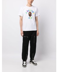 weißes bedrucktes T-Shirt mit einem Rundhalsausschnitt von A Bathing Ape