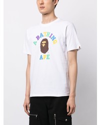 weißes bedrucktes T-Shirt mit einem Rundhalsausschnitt von A Bathing Ape