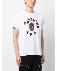 weißes bedrucktes T-Shirt mit einem Rundhalsausschnitt von A Bathing Ape