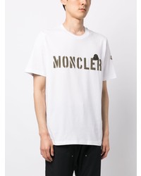 weißes bedrucktes T-Shirt mit einem Rundhalsausschnitt von Moncler