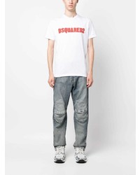 weißes bedrucktes T-Shirt mit einem Rundhalsausschnitt von DSQUARED2