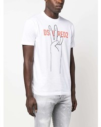 weißes bedrucktes T-Shirt mit einem Rundhalsausschnitt von DSQUARED2