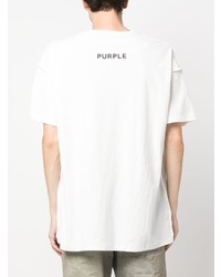 weißes bedrucktes T-Shirt mit einem Rundhalsausschnitt von purple brand