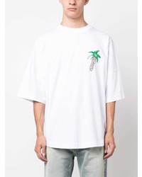 weißes bedrucktes T-Shirt mit einem Rundhalsausschnitt von Palm Angels