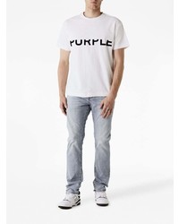 weißes bedrucktes T-Shirt mit einem Rundhalsausschnitt von purple brand